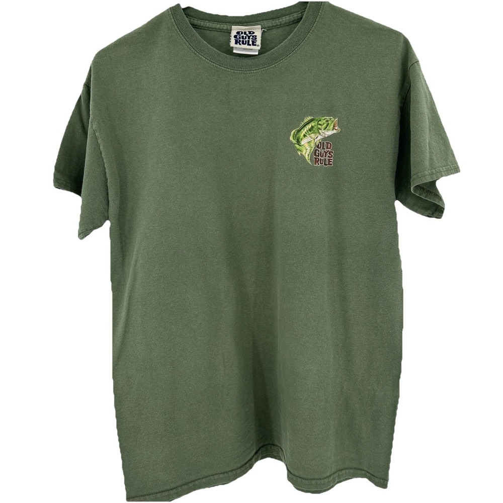 Old Guys Rule Mens Green Still Kickin Bass Fishing Graphic T-Shirt Size M